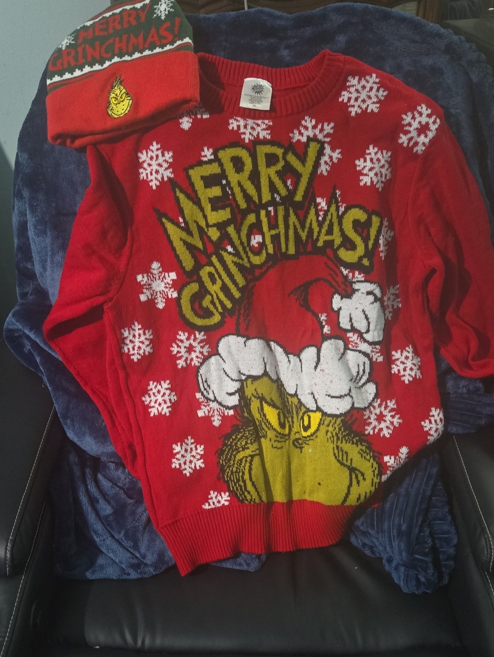 Grinch 'Merry Grinchmas' Red Holiday Sweater And Hat